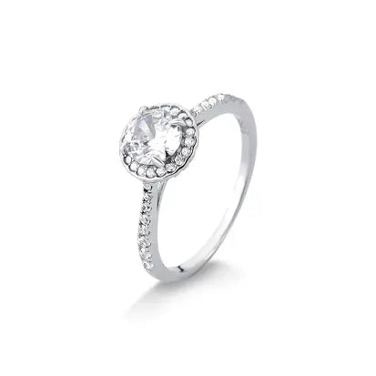 Anel Redondo Cravejado com Zirconias em Prata com Banho de Rodio