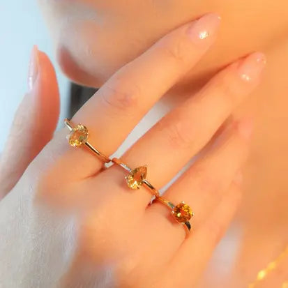 Anel Oval Citrino Natural com Banho de Ouro