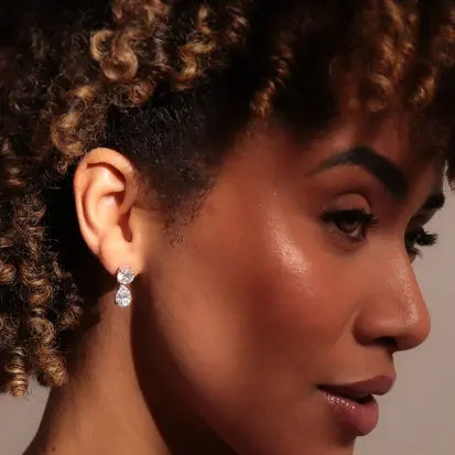 Brinco Gota Drop Moissanite em Prata 925 com Banho de Rodio