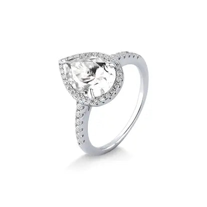 Anel Moissanite Gota Grande em Prata com Banho de Rodio
