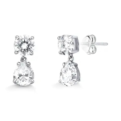 Brinco Gota Drop Moissanite em Prata 925 com Banho de Rodio