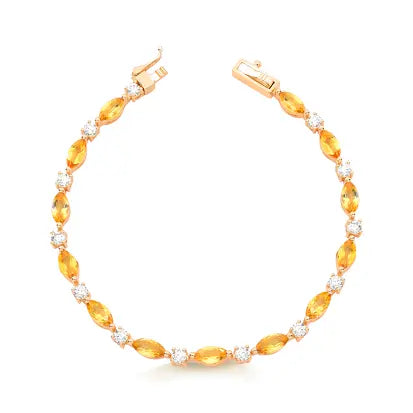 Pulseira Citrino Natural e Moissanite em Prata com Banho de Ouro