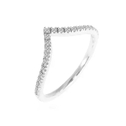 Anel V Cravejado Prata com Banho de Rodio