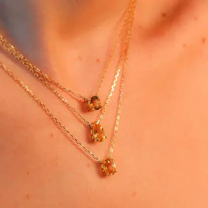 Colar Oval Citrino Natural com Banho de Ouro