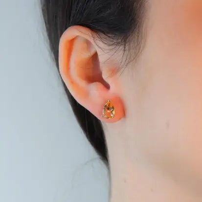 Brinco Gota Citrino Natural com Banho de Ouro