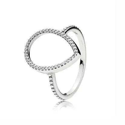 Anel Gota Vazada Cravejada em Prata 925