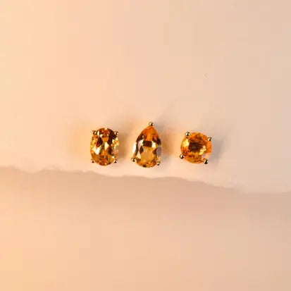 Brinco Gota Citrino Natural com Banho de Ouro