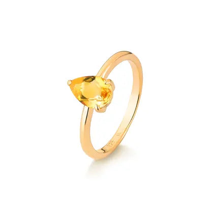 Anel Gota Citrino Natural com Banho de Ouro