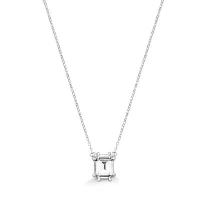 Colar Retangular Cravejado com Zircônias em Prata 925 com Banho de Rodio 40CM + 5CM