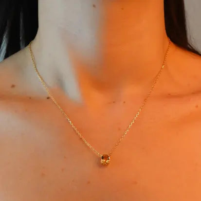 Colar Oval Citrino Natural com Banho de Ouro