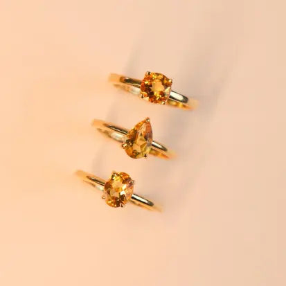 Anel Gota Citrino Natural com Banho de Ouro