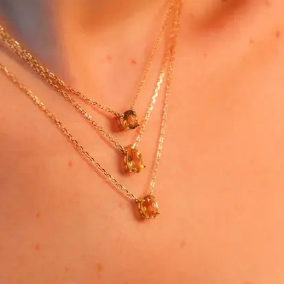 Colar Redondo Citrino Natural Prata com Banho de Ouro