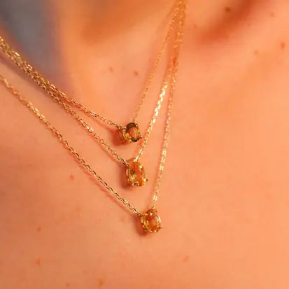 Colar Gota Citrino Natural com Banho de Ouro