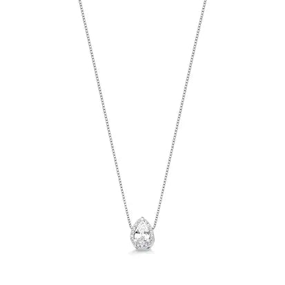 Colar Gota Dupla Cravejado com Zircônias em Prata com Banho de Rodio 40CM + 5CM