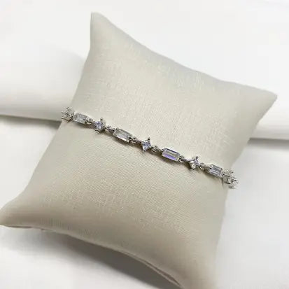 Pulseira Geometrica em Prata com Rodio 16 + 3 cm