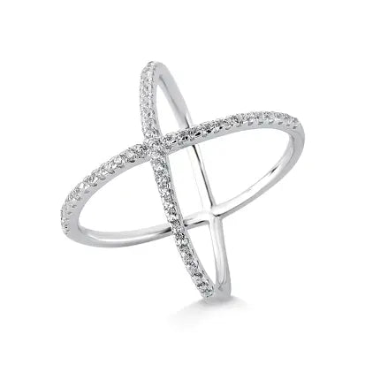 Anel X Zirconia em Prata com Rodio