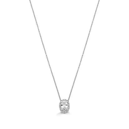 Colar Oval Dupla Face Cravejado com Zircônias em Prata com Banho de Rodio 40CM + 5CM