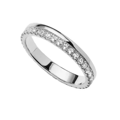 Anel Aliança Cravejada Prata com Banho de Rodio