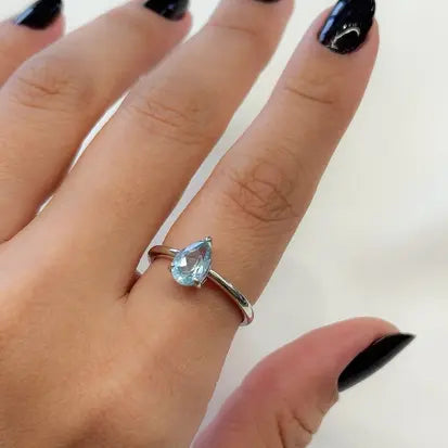 Anel Gota Topazio Azul Natural