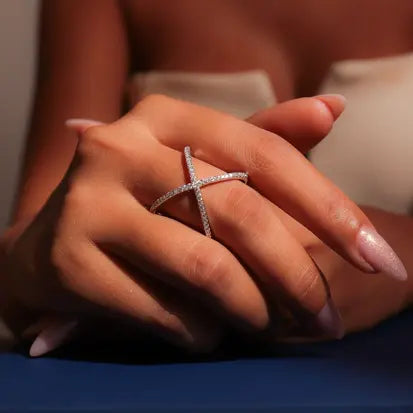 Anel X Zirconia em Prata com Rodio