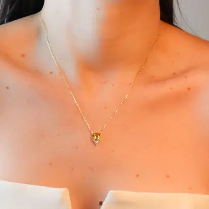 Colar Quadrado Citrino Natural e Moissanite com Banho de Ouro