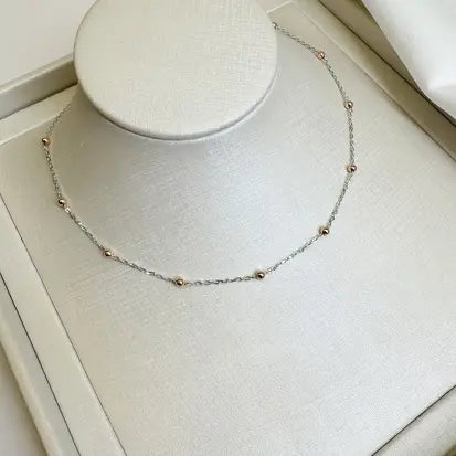 Colar Bolinhas em Prata com Rodio e Ouro Rose