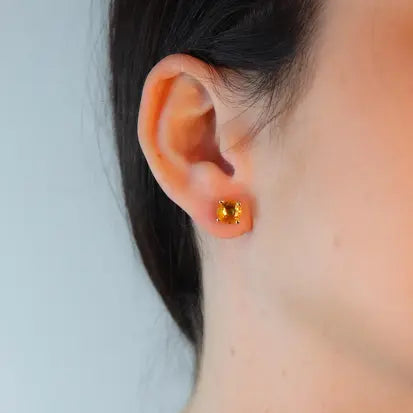 Brinco Redondo Citrino Natural Prata com Banho de Ouro