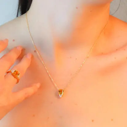 Colar Quadrado Citrino Natural e Moissanite com Banho de Ouro