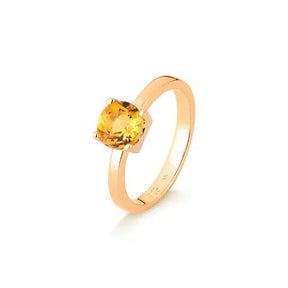 Anel Redondo Citrino Natural Prata com Banho de Ouro