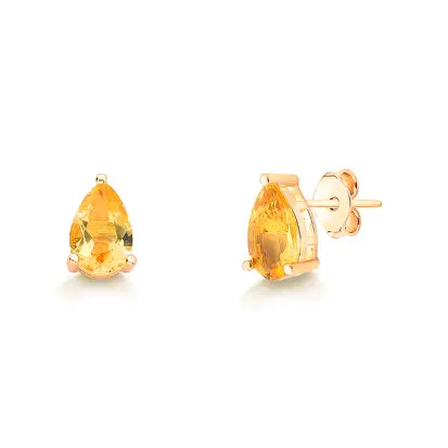Brinco Gota Citrino Natural com Banho de Ouro