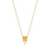 Colar Quadrado Citrino Natural e Moissanite com Banho de Ouro