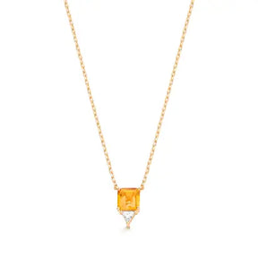 Colar Quadrado Citrino Natural e Moissanite com Banho de Ouro