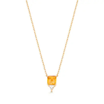 Colar Quadrado Citrino Natural e Moissanite com Banho de Ouro