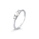 Anel Perola Natural com Moissanite em Prata com Rodio