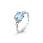 Anel Moissanite com Topazio Azul Quadrado em Prata com Banho de Rodio