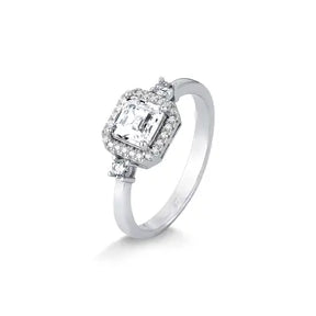 Anel Moissanite Quadrado 2 Pontos em Prata com Banho de Rodio