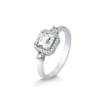 Anel Moissanite Quadrado 2 Pontos em Prata com Banho de Rodio