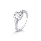 Anel Moissanite Retangular com Duas Gotas em Prata com Banho de Rodio