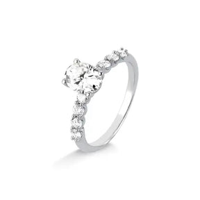 Anel Solitario Oval Moissanite em Prata 925 com Banho de Rodio
