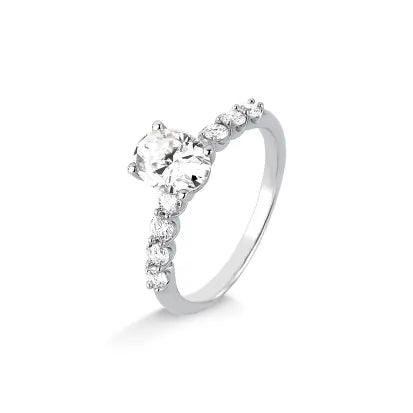 Anel Solitario Oval Moissanite em Prata 925 com Banho de Rodio