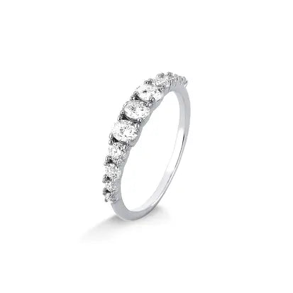 Meia Aliança Degrade Moissanite em Prata 925 com Banho de Rodio