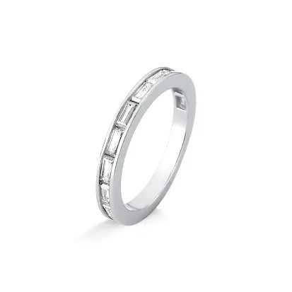 Aliança Baguete Moissanite em Prata 925 com Banho de Rodio