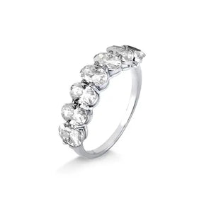 Anel Meia Aliança Oval Moissanite em Prata 925 com Banho de Rodio