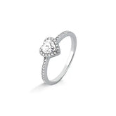 Anel Solitario Coraçao Moissanite em Prata com Rodio