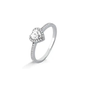 Anel Solitario Coraçao Moissanite em Prata com Rodio