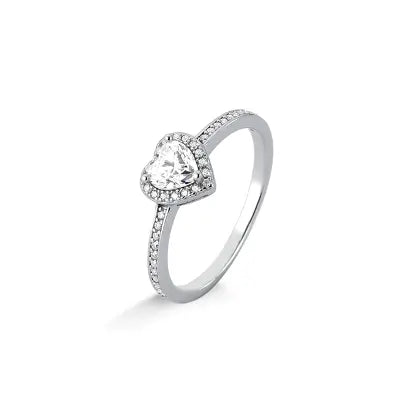 Anel Solitario Coraçao Moissanite em Prata com Rodio