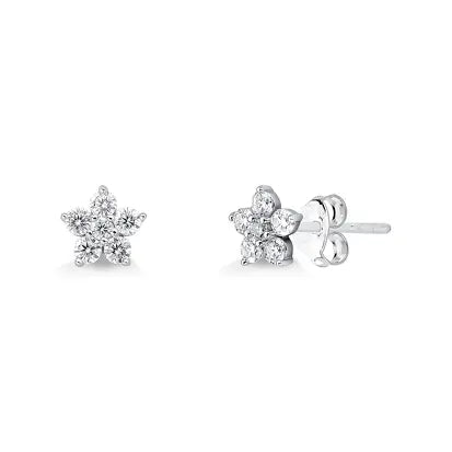 Brinco Flor M Moissanite em Prata 925 com Banho de Rodio