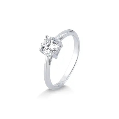Anel Moissanite 4 Garras em Prata com Banho em Rodio