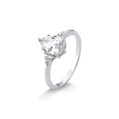 Anel Zirconia Gota em Prata com Banho de Rodio
