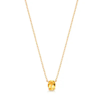 Colar Oval Citrino Natural com Banho de Ouro